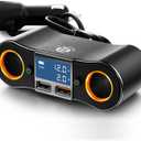 2 Socket Cigarette Lighter Splitter Dual USB Quick Car Charger Adapter with LED Voltage Display and on/Off Switch for iPhone