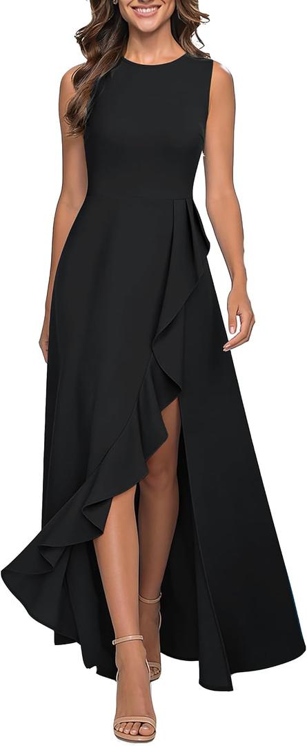 Viwenni Women's Ruffle Vintage Party Evening Wedding Guest Formal Long Dresses (Medium, Black)