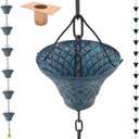 [Upgraded] 8.5FT Sky Blue Iron(Both-Sided) Rain Chains for Gutter and Rain Barrel, Rust-Resistant Plated Garden Dcor Rain Chain for Downspout, W/Rain Chain Gutter Adapter, Earrings for House