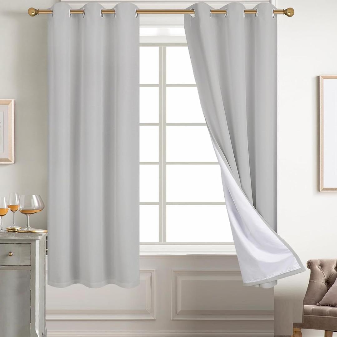 Diraysid 100% Blackout Curtains Light Grey Linen Curtains for Bedroom Grommet Thermal Insulated Room Darkening Drapes (Set of 2 Panels, W38 x L63 Inch)