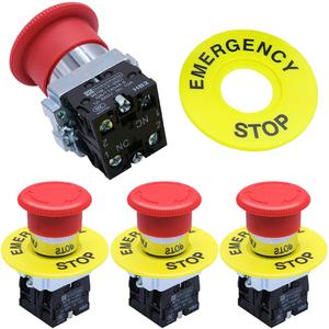 2NC 22mm Emergency Stop Push Button Switch Red Mushroom Equipment, Estop Shut Off AC 660V 10A Switch (4 Pack)
