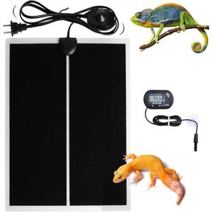 MQ Reptile Terrarium Heat Pad with LCD Digital Aquarium Thermometer, 6 x 11in Power Adjustment Under Tank Heater Mat for Pets, Small Animals, Seedling, 7W