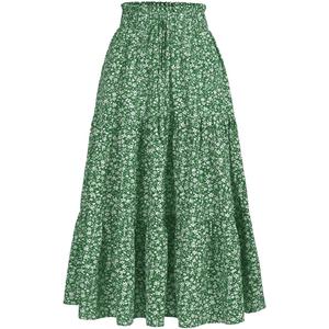 MSLG Women's High Elastic Waist Midi Skirt Casual Summer Trendy Tie Front Flowy Ruffle Floral Print A line Skirts 626