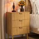 Nightstand with 3 Drawers,Fluted Bedside Table for Bedroom,Light Oak End Table with Storage, Farmhouse Night Stand for Living Room
