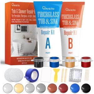 Fiberglass Tub Repair Kit(Color Match), Fiberglass Shower and Acrylic Bathtub Repair Kit for Scratches, Cracks, Chips, Holes on Porcelain, Enamel, Tubs, Tile, Sink, Fix Chipped Almond Bath Tub