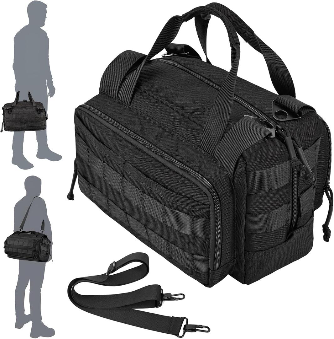 MOZETO 12 inch Tool Bag, Water-Resistant Small Tactical Tool Bag, Durable Handle Tool Bags for Men with Shoulder Strap (Black)