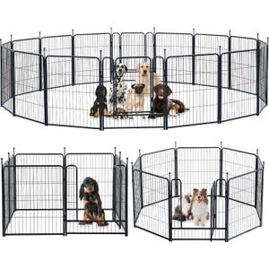Dog Playpen, Portable Outdoor Dog Fence, Dog Pen Indoor, Dog Playpen for Large/ Medium/ Small Dogs, Dog Fences for The Yard, with Doors Foldable Metal Dog playpen (32 inch, 16 Panels)