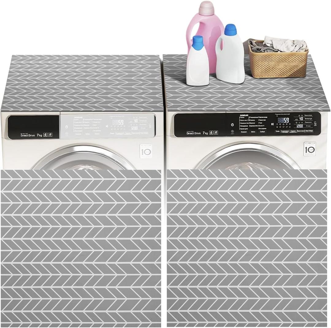 2 Pcs Washer and Dryer Covers, 27 x 27 Inches Silicone Top Protector Mat, Non Slip Waterproof Quick Drying Dust Proof for Home Kitchen Laundry Room, Grey