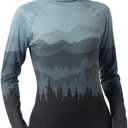 Leapstride Women's Slim Fit Turtleneck Performance Base Layer Long Sleeve Top with Placement Printed Mountain & Forest Design, Moisture - Wicking Super Soft CloudTouch Fabric, XL