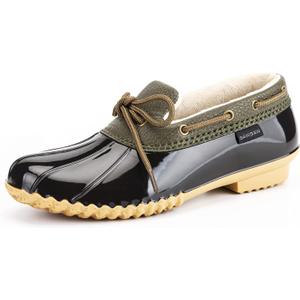 GAWBAW Flat Duck Shoes for Women - Slip On Waterproof Winter Ankle Rain Boots Short Garden Shoes, Size 6