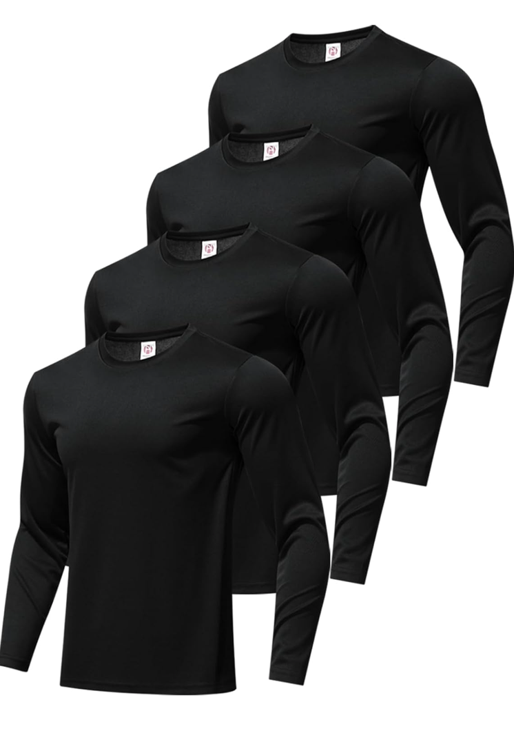 4-Pack Men's Long Sleeve Shirts Sun Protection Shirts Lightweight UPF 50+ Rash Guard for Running Workout Fishing, Small