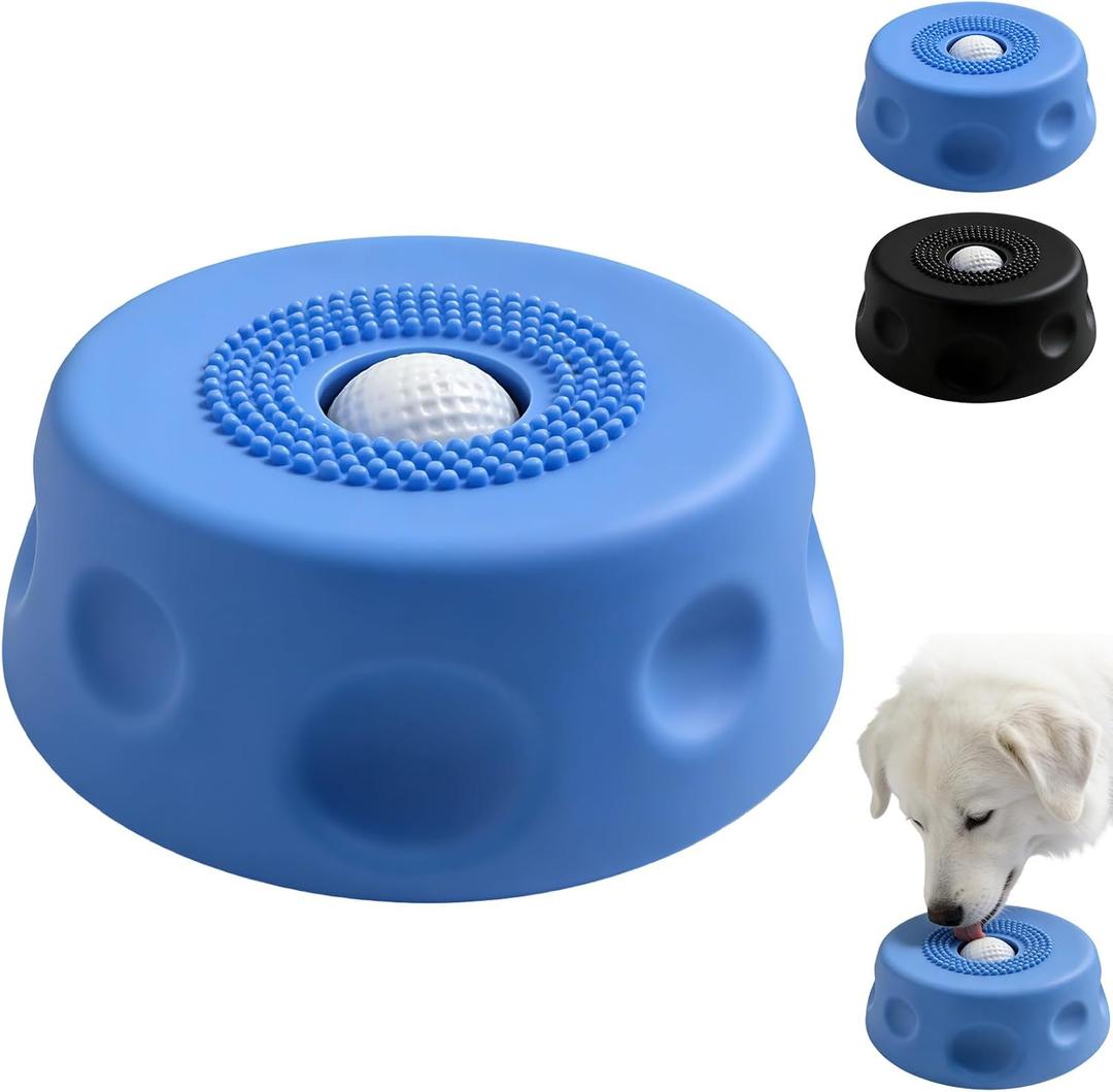 Slow Feeder Dog Bowls for Liquid Treat,Dog Licking Bowl with Rolling Balls,Dog Lick Bowl with Ball,Anti-Slip(Entertained Ball-in) Bone Broth Dog Lick Bowl,Lick Ball Bowl for Small Medium Dogs(Blue)