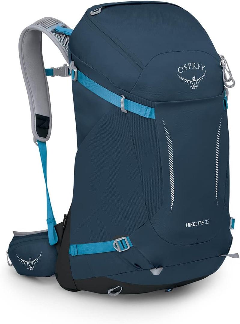 Osprey Hikelite 32L Lightweight Hiking Backpack - Durable Travel Daypack with Rain Cover for Men and Women, Atlas Blue, S/M