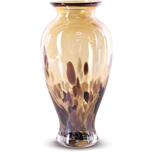 11.8" Tall Amber Gold Glass Vase Beautiful Hand Blown Glass Vase Modern Art Home Decor, Wide Mouth Colorful Vases for Mantle Dining Table Centerpiece, Entryway Living Room Wedding Decoration