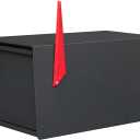 Modern Post-Mounted Mailbox, Heavy Duty Mailbox with Flag, Weatherproof Mailboxes for Outside Galvanized Steel and Rust-Proof Metal Post Box, 20 x 10 x 10 Large Black Heavy Gauge Mailbox