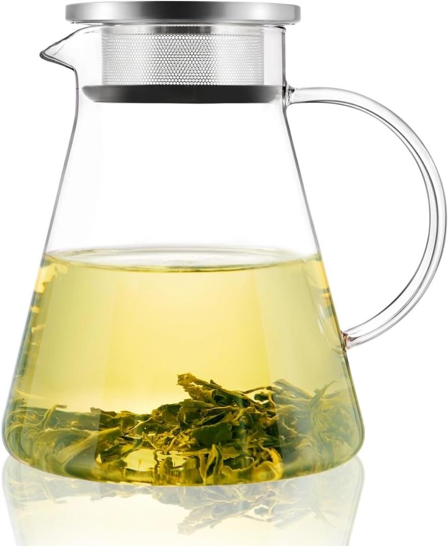 CNGLASS 40oz/1200ml Glass Teapot Stovetop Safe,One-Touch Clear Tea Kettle,Blooming and Loose Leaf Tea Maker, 40.5oz/1200ml