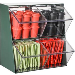 Tea Bag Organizer - Stackable Tea Box for Tea Bags & Coffee Pods, Acrylic Tea Holder Organizer, Kitchen Pantry & Tea Bag Storage Solution, Space-Saving Tea Organizers and Storage (4 Grids)