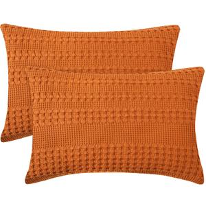 PHF 100% Cotton Waffle Weave Euro Sham Covers, 2 Pack 26" x 26" Bed Pillow Covers for Elegant Home Decor, No Filling, Luxury Aesthetic Soft Euro Pillow Cases for Bed