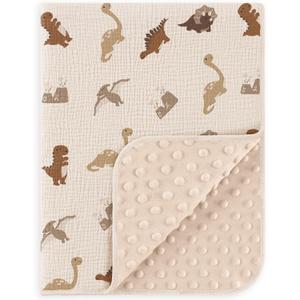 Susurration Baby Blanket for Unisex Boys Girls, Soft Nursery Minky Blanket with Muslin Cotton Front and Dotted Fleece Back, Receiving Blanket for Baby Newborn Infant, 30x40inch (Dinosaur)