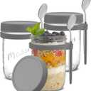 JoyJolt 3-Pack Overnight Oats Containers with Lids and Spoons Set, 16 oz Mason Jars for Overnight Oats, Chia Pudding Jars with Lids - BPA-Free, Leak Proof Small Containers for Meal Prep