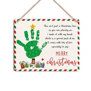 Baby Handprint Art - First Christmas Handprint & Footprint DIY Wooden Hanging Sign - Merry Christmas Home Decor - Xmas Gifts for New Mom, Dad, Grandparents - School Activity - 10x8 Inches