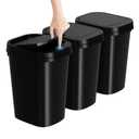 3 Pack Bathroom Small Trash Can with Lid, 2.6 Gallon Slim Garbage Bin with Pop-Up Lid, 10L Plastic Wastebasket for Bedroom, Office, Kitchen, Toilet (Black)