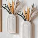 DREAMLOOM 2 Pack Wooden Wall Vases with Fake Plants, Wall Hanging Planters Boho Modern Farmhouse Indoor for Narrow Spaces Entryway Bathroom Home Office Decoration, White