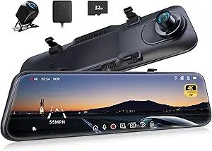 Pelsee P12 Pro 4K Mirror Dash Cam, 12'' Rear View Mirror Camera Smart Driving Assistant w/ADAS and BSD,2160P Front and Rear Camera,Voice Control,Night Vision,Parking Monitoring,32GB Memory Card