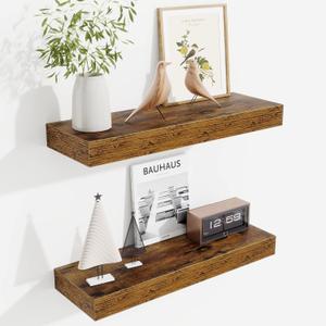 Fun Memories Floating Shelves Bathroom for Wall Mounted Shelves, 20 Inch Wood Shelf Set of 2, Home Storage & Display Decor, Rustic Brown (19.7")