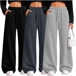 Riyiper 3 Pack Women's Wide Leg Sweatpants Baggy Lounge Pants (Black, S)