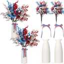 Weysat 2 Sets 4th of July Artificial Flowers and Vase Red Blue White Patriotic Flowers Decoration Independence Memorial Day Floral Arrangement for Veterans Day Home Outdoor Table Decor(Babys Breath)