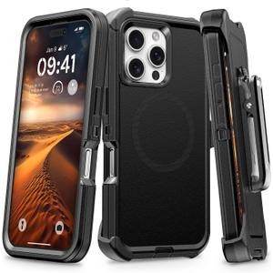 TUTUKII for iPhone 16 Pro Case with Belt Clip Holster, Anti-Shock, Anti-Slip, Compatible with MagSafe, 3-Layer Drop Protection, Heavy Duty Magnetic Phone Case Cover for 16 Pro, 6.3", Black