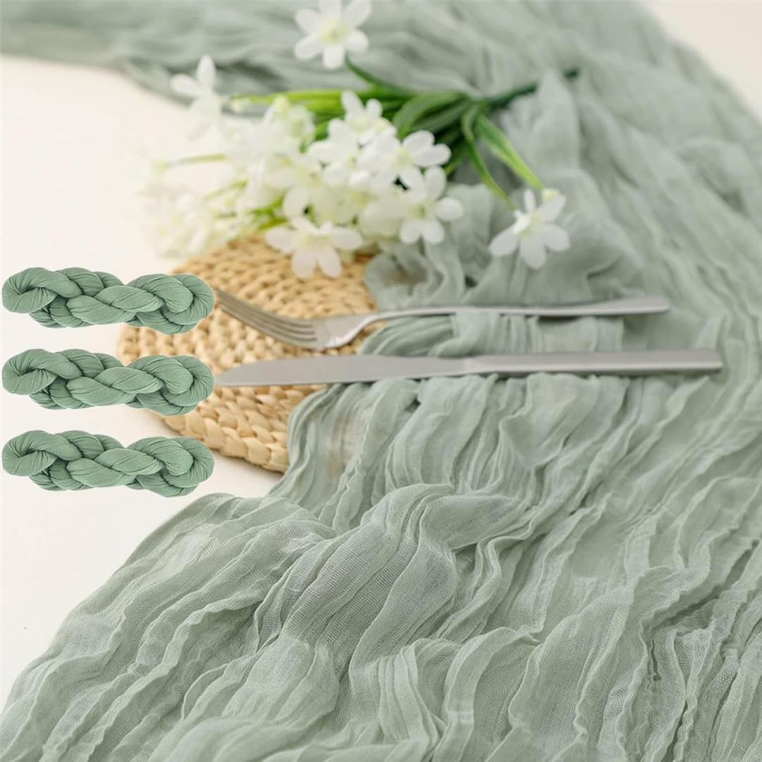 3 Pack Cheesecloth Table Runner, 10FT Sage Green Boho Gauze Romantic Table Runner for Wedding Birthday Party Table Home Decoration Shower