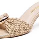Vepose Women's Woven Mule Heels Square Open Toe Sandals | Dressy summer sandals with 2.8 in flared block heel, slip-on fit, rubber sole, office, vacation, and weekend 8.5