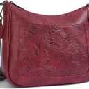 Crossbody Bags for Women,Vegan Leather Crossbody Purse with Adjustable Strap Embossed Flower Women's Shoulder Handbags (08-red)