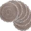 SHACOS Round Placemats Set of 6 Braided Glitter Round Table Placemats 15 inch for Wedding Holiday Party (Multicolor - Light Coffee, 6)