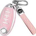 QBUC for Nissan Key fob Cover,Soft TPU 360Car Key Case Protector with Keychain Compatible with Altima Sentra Rogue Pathfinder Murano Armada Maxima Versa ect 5 Buttons Smart Keys(Pink)