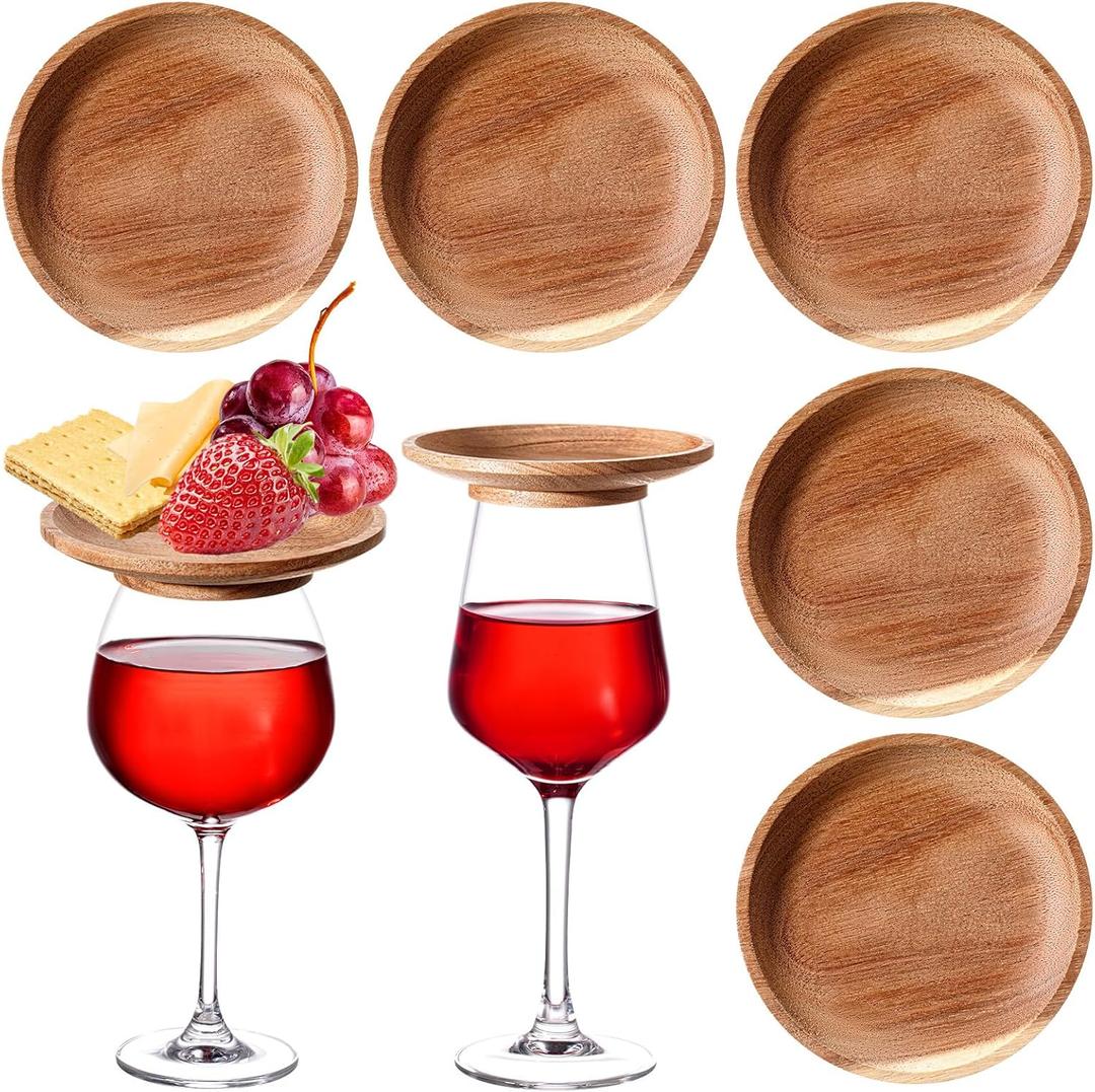 Mumufy 4 Pcs 4" Acacia Wood Wine Glass Charcuterie Topper Glass Topper Plate Mini Charcuterie Board for Wine and Cheese Parties Family Gatherings Bars Restaurants