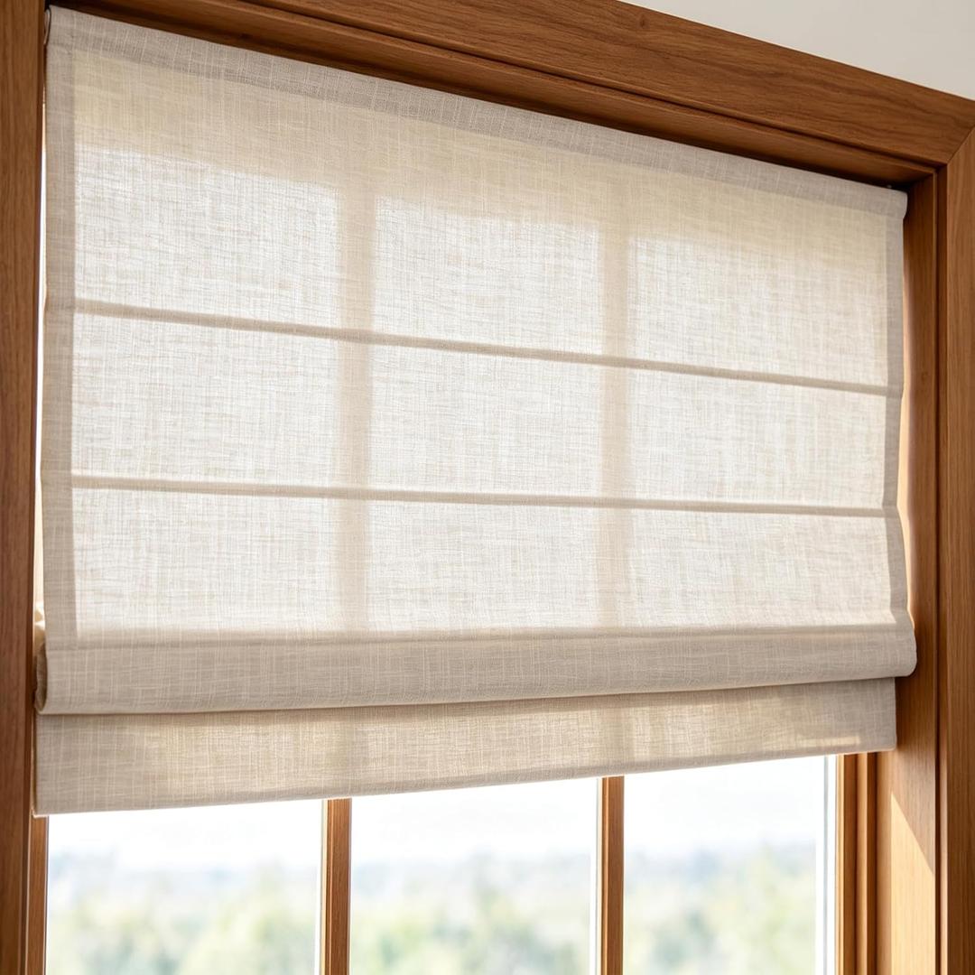 Comodex Cordless Light Filtering Roman Shades, Fabric Shades for Windows, Washable Roman Blinds for Indoor Windows, French Doors, Bedroom, 32W x 64H Inches