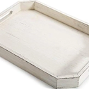 MyGift Whitewashed Wood Serving Tray with Handles and Angles Edges, Farmhouse Coffee Table Decorative Tray