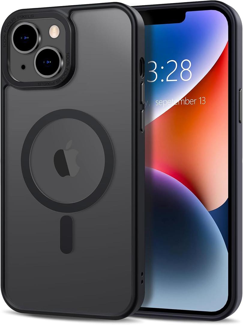 Anuck Case for iPhone 14 Plus Case Magnetic Phone Case Compatible with MagSafe, Soft TPU Bumper Hard Translucent Matte Back Slim Fit Shockproof Protective Cover for Men Women Girls - Black