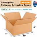 Medium Moving & Shipping Boxes 14 x 14 x 6 inches (5-Pack) - Extra Strength 200 lb vs Regular - USA-Made Corrugated Strong Boxes for Packaging - Moving Cardboard Box - Corrugated Box by IDL Packaging
