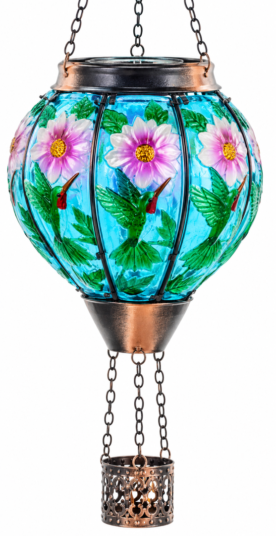 DREAMSOUL Hummingbird Hot Air Balloon Solar Lantern
Hanging Solar Lanterns Outdoor with Flickering Flame Light, Metal Glass Lantern Suitable for Patio Yard and Tree