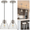Brushed Nickel Pendant Lights Kitchen Island 2 Pack, 5.9“ Small Hammered Glass Pendant Light Fixtures, Adjustable Modern Hanging Lights Kitchen Pendant Lighting over Island Sink Bathroom Dining Room