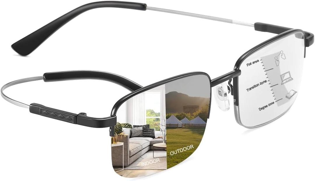 YIMI Progressive Photochromic Multifocus Reading Glasses UV400 Sunglasses Blue Light Blocking Computer Readers for Men Women, +3.00