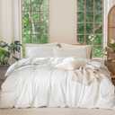 MooMee Bedding Duvet Cover Set 100% Washed Cotton Linen Like Textured Breathable Durable Soft Comfy (Solid Off White, Twin 68"x90")