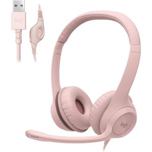 Logitech H390 Wired Headset for PC/Laptop, Stereo Headphones with Noise Cancelling Microphone, USB-A, in-Line Controls, Works with Chromebook - Rose