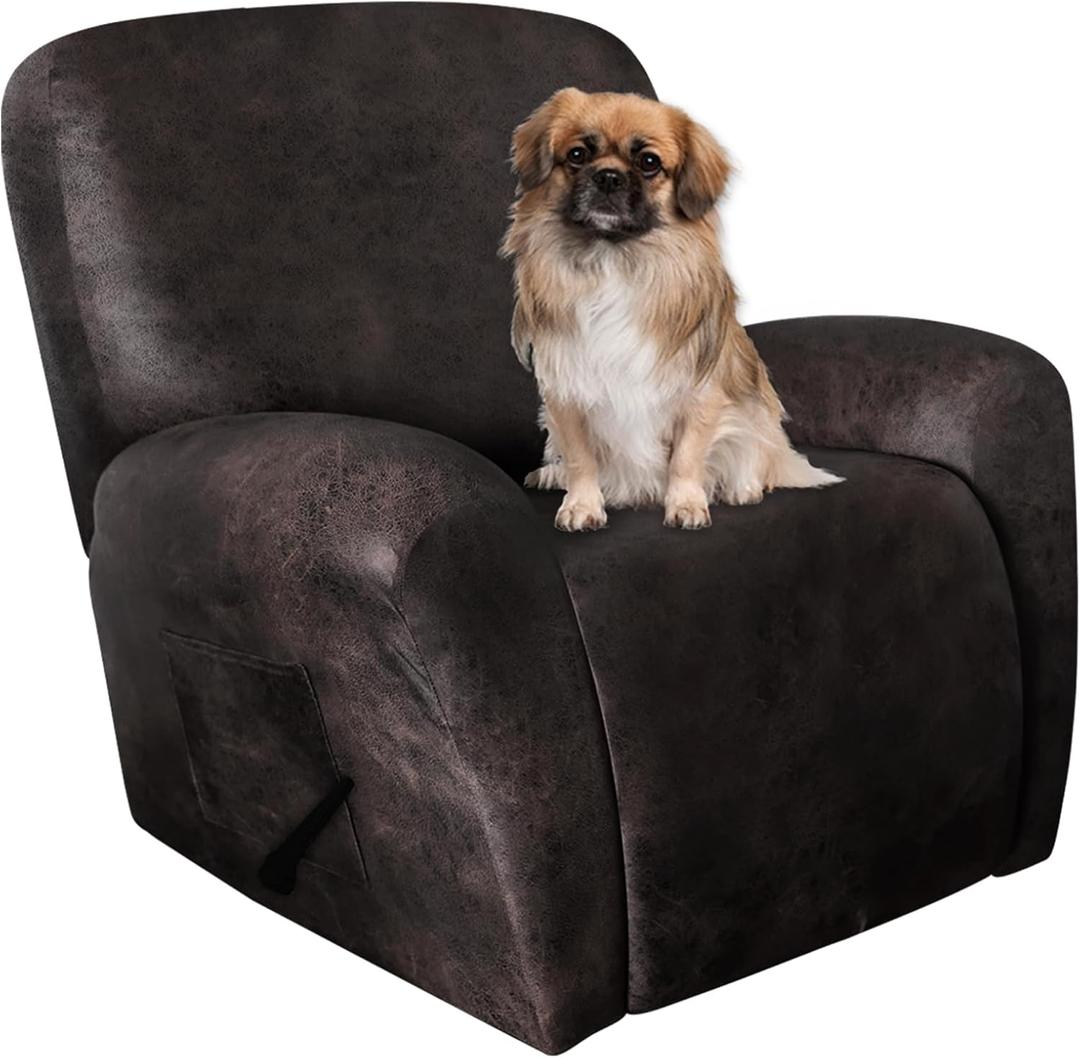 ANARACHON Leather Look Oversize Recliner Chair Covers, Thick 4 Pieces Recliner Covers for Recliner Chair, Leather Cover for Recliner Slipcovers for Pets Kids(X-Large, Black Coffee)
