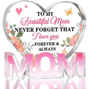 Mothers Day Gifts Best Mom Gifts -Gifts for Mom from Daughter Son - Best Mom Ever Gifts Unique Mother Birthday Acrylic Heart-Shaped Plaque Desk Decorations Present for Mom Christmas Anniversary