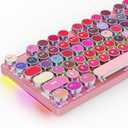 HUO JI Mechanical Gaming Keyboard Typewriter Style with RGB Side Lit and Rainbow Backlit, Retro Style, Blue Switches - Clicky, Metal Panel, Lipstick 104 Keys USB Wired for Mac, PC, Cute Pink